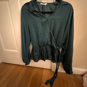 Turquoise satin peplum top